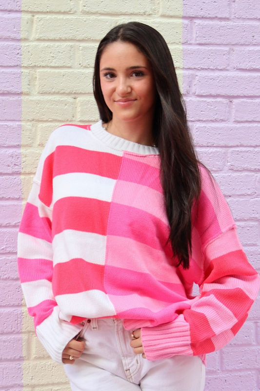 Striped Red & Pink Long Sleeve Sweater