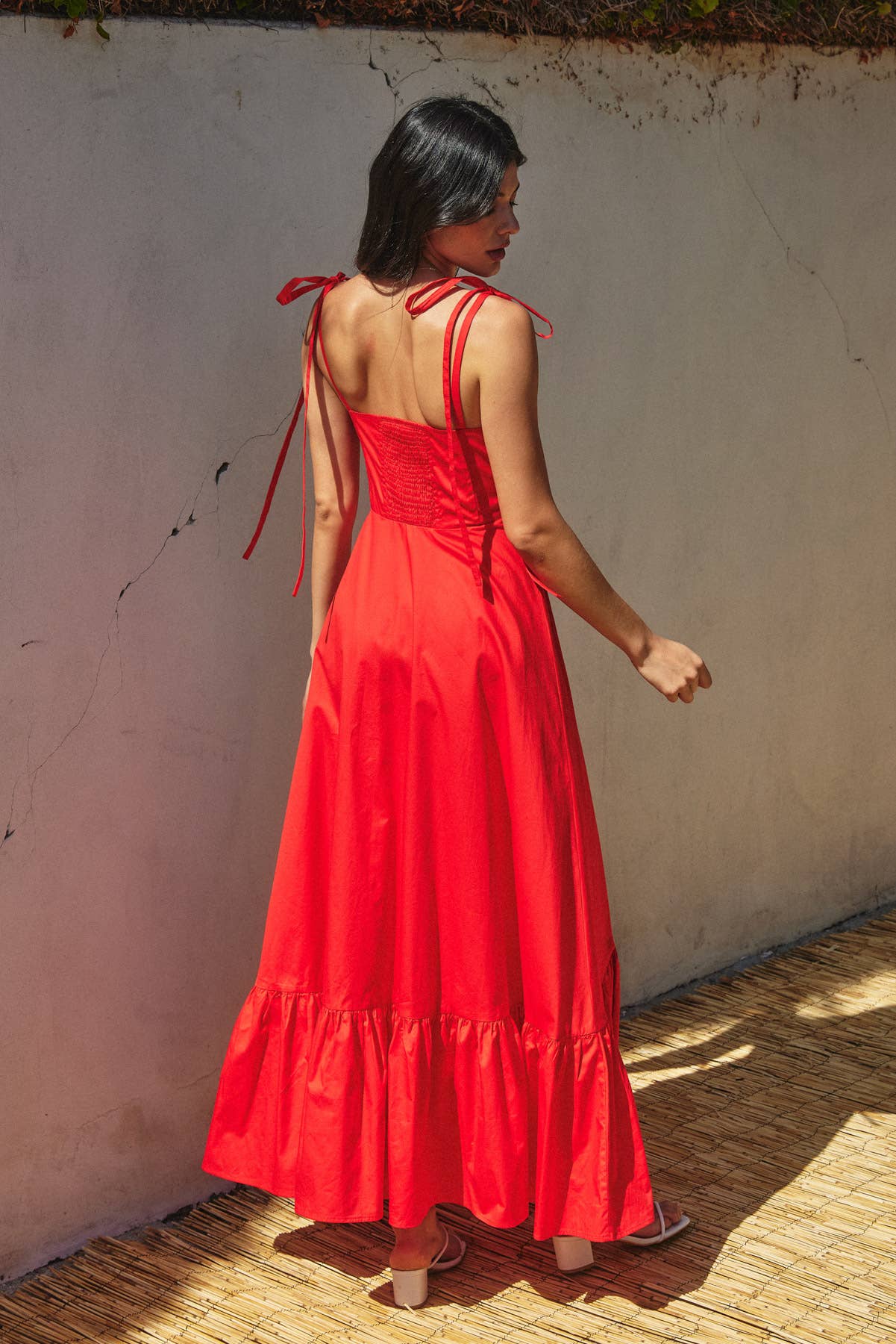 Cotton Poplin Ruched Detail Maxi Dress