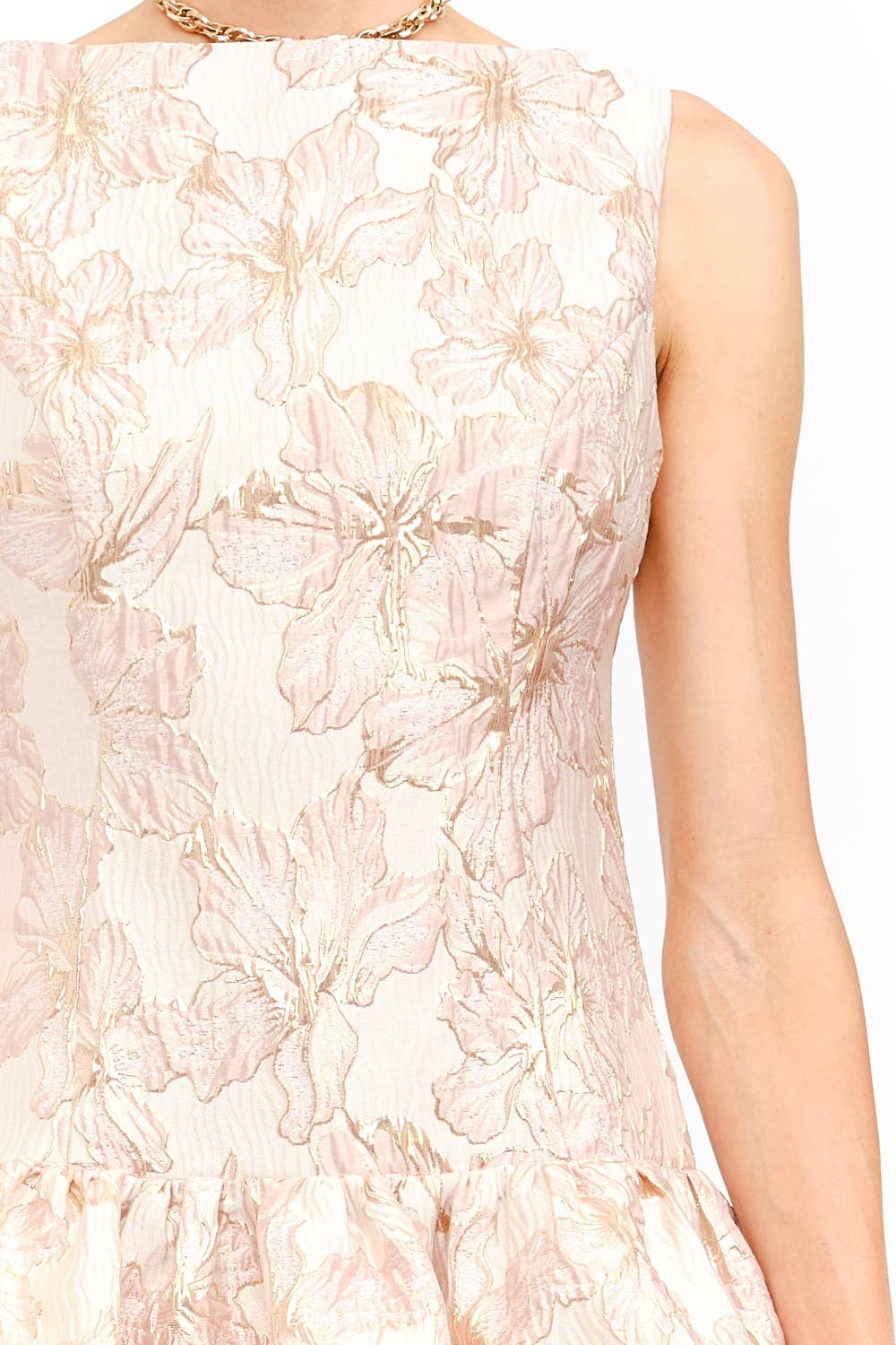 Golden Blush Jacquard Mini Dress