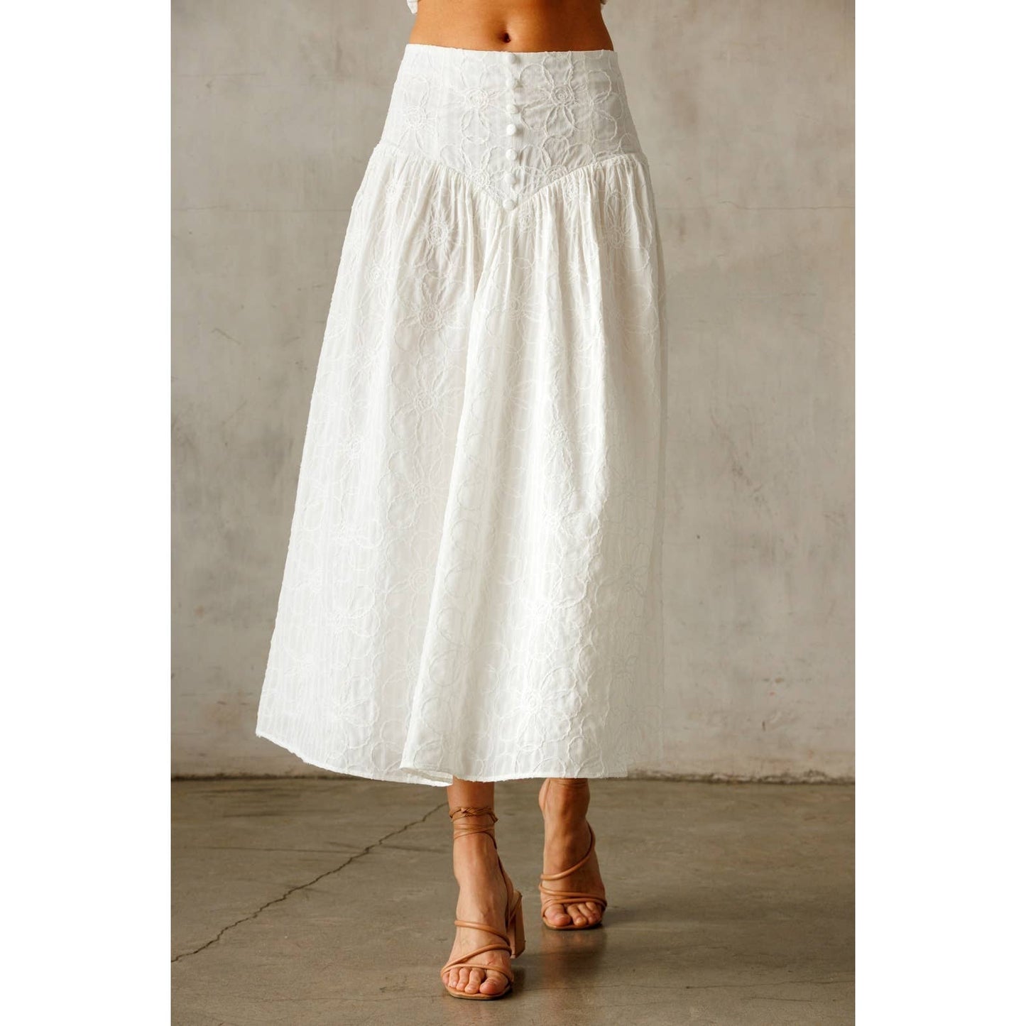 White Floral Midi Skirt