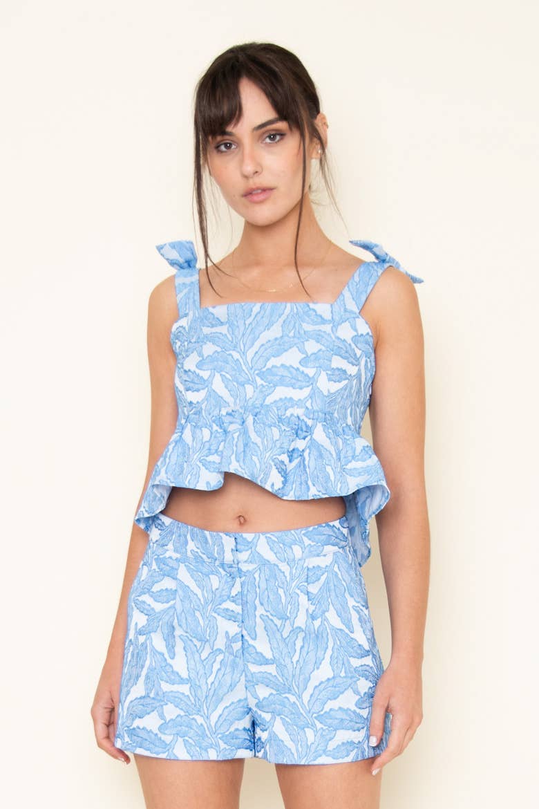 Floral Jacquard Shoulder Bow Top