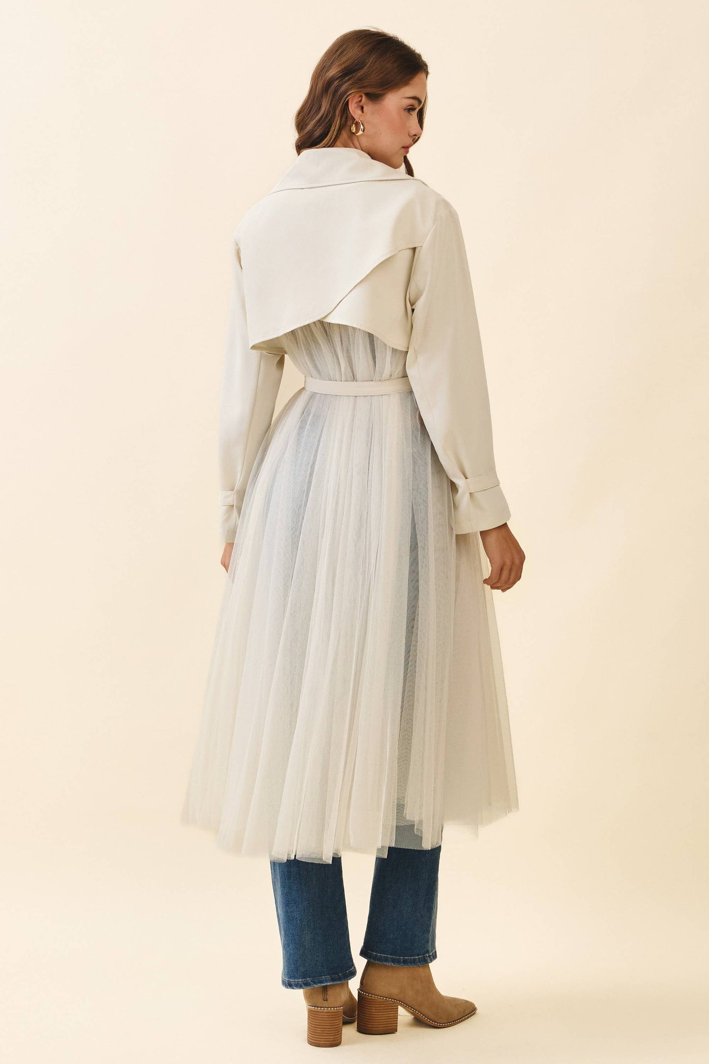 Double Breasted Tulle Classic Trench Coat