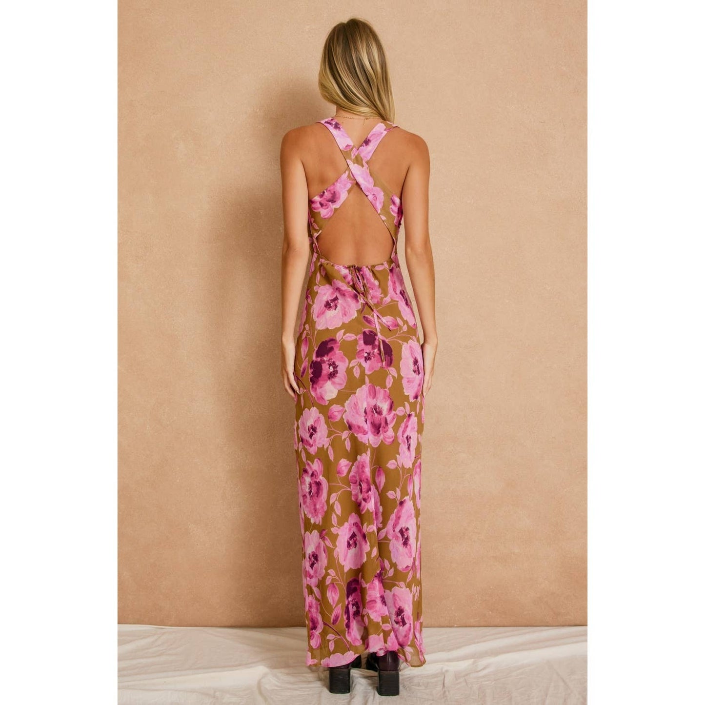 Sepia Petals Drape Detail Maxi Dress