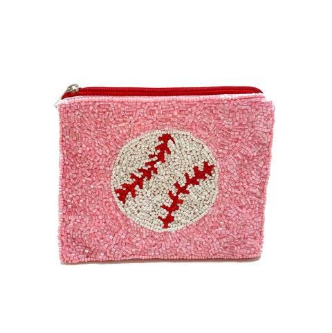 Pink BASEBALL Beaded Coin Purse