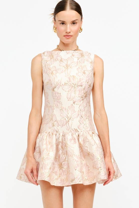 Golden Blush Jacquard Mini Dress